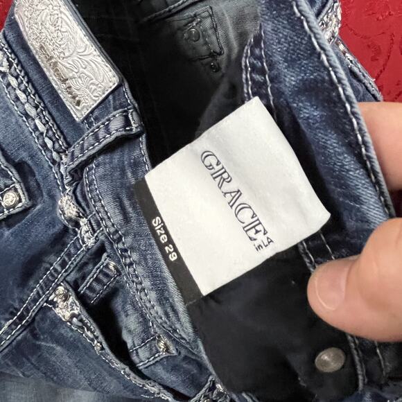 Grace in LA Jeans Womens 30x32 Embroidered Aztec Diamond Rhinstone Bootcut Jeans - Picture 9 of 15